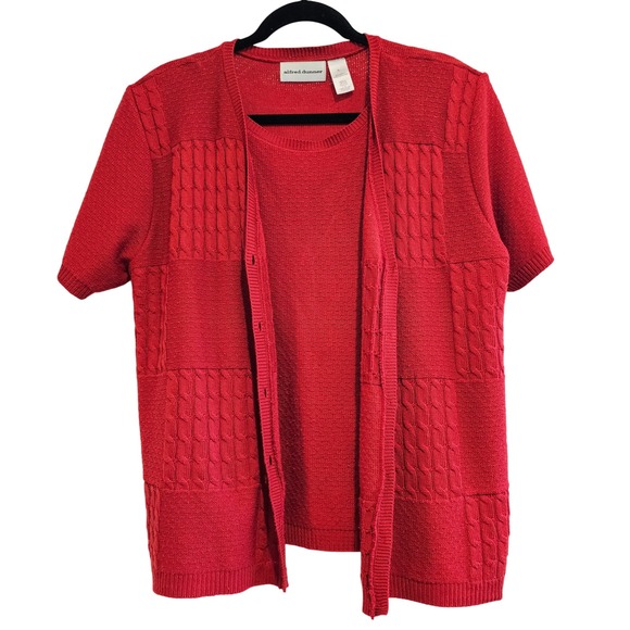 VTG Alfred Dunner Red Knit Cardigan Sweater Twin Set Short Sleeve XL - Picture 1 of 6